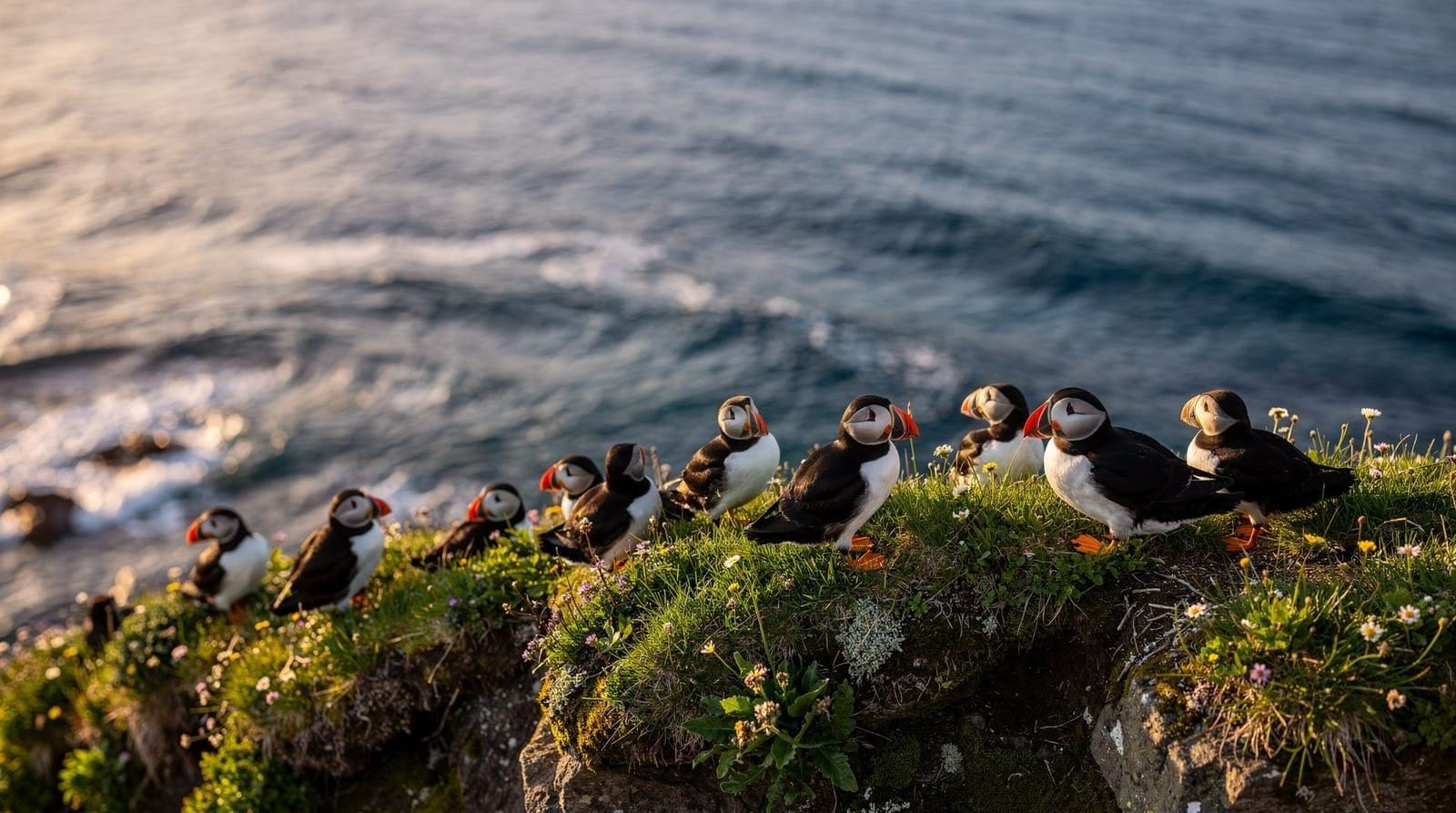 La stagione dei puffin nei Fiordi Occidentali — Racconto in prima persona dei puffin nei Fiordi Occidentali a giugno: scogliera 