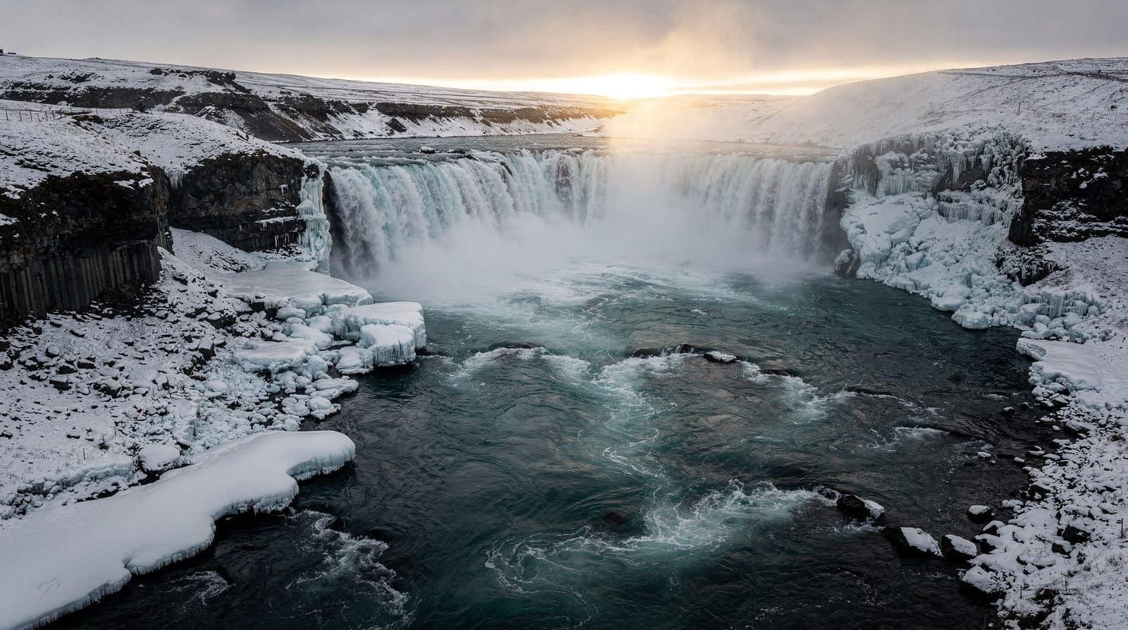 Goðafoss guide — the waterfall of the gods on Route 1 — Visit Goðafoss in north Iceland — the myth of the Norse gods, both viewing banks